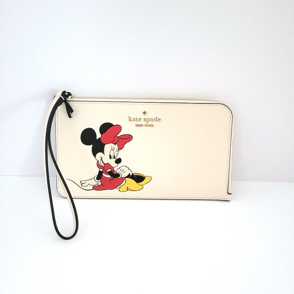 Kate Spade KG659 Disney X Minnie Mouse Medium L Zip Wristlet Clutch Parchment - Picture 1 of 7
